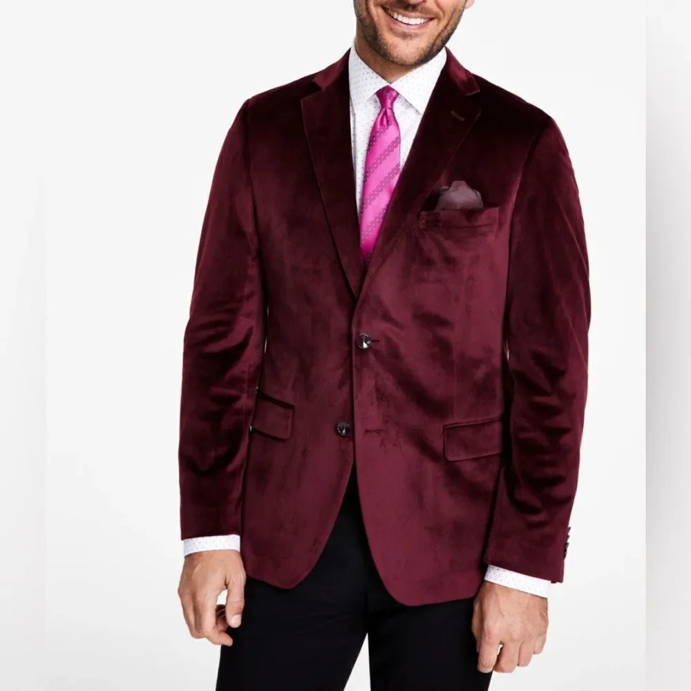 Alfani Slim Fit Velvet Sport Coat Blazer Burgundy 38S NWT